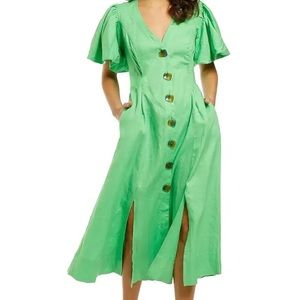 Nicholas Troy Midi Linen Dress Leaf Green Size 0